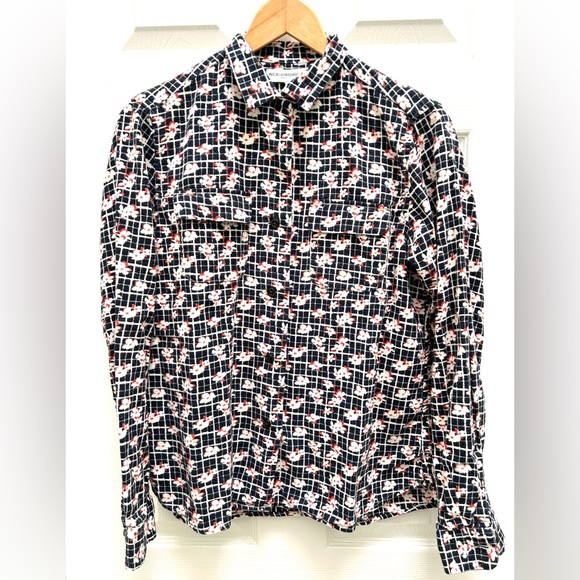 Uniqlo Ines De La Fressange Flannel Button Front Navy Check Floral Size M Medium - Picture 2 of 7